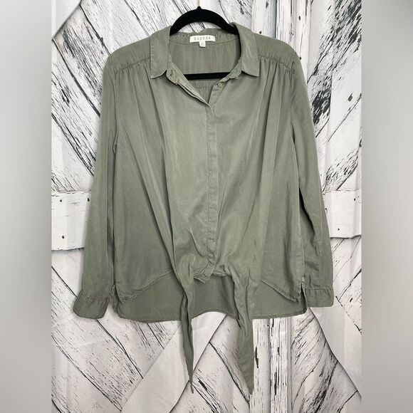 Harper Army Green Button Down Shirt Tie Front M - Picture 4 of 10